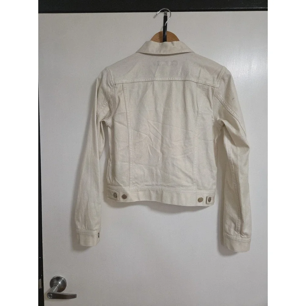 Ralph Lauren Womens Cropped Denim Jacket Cream Ivory Button Front Chic Minimal 8 - Picture 8 of 11